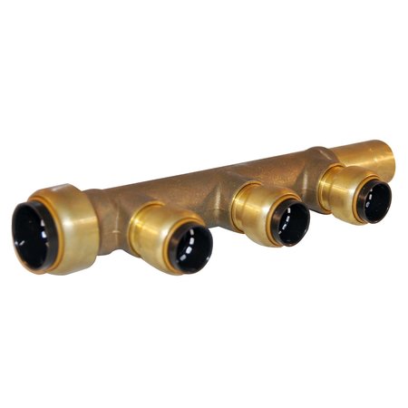 Tectite By Apollo 3/4 in. Brass Push-To-Connect Inlet x 3/4 in. CTS Stem 3-Port Open Manifold with 1/2 Outlets FSBM3PTO